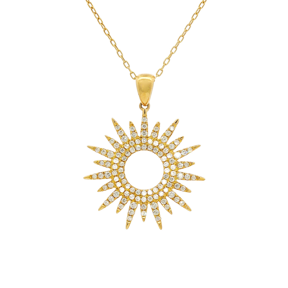18K Yellow Gold .68 ctw Diamond Sunburst Pendant Necklace