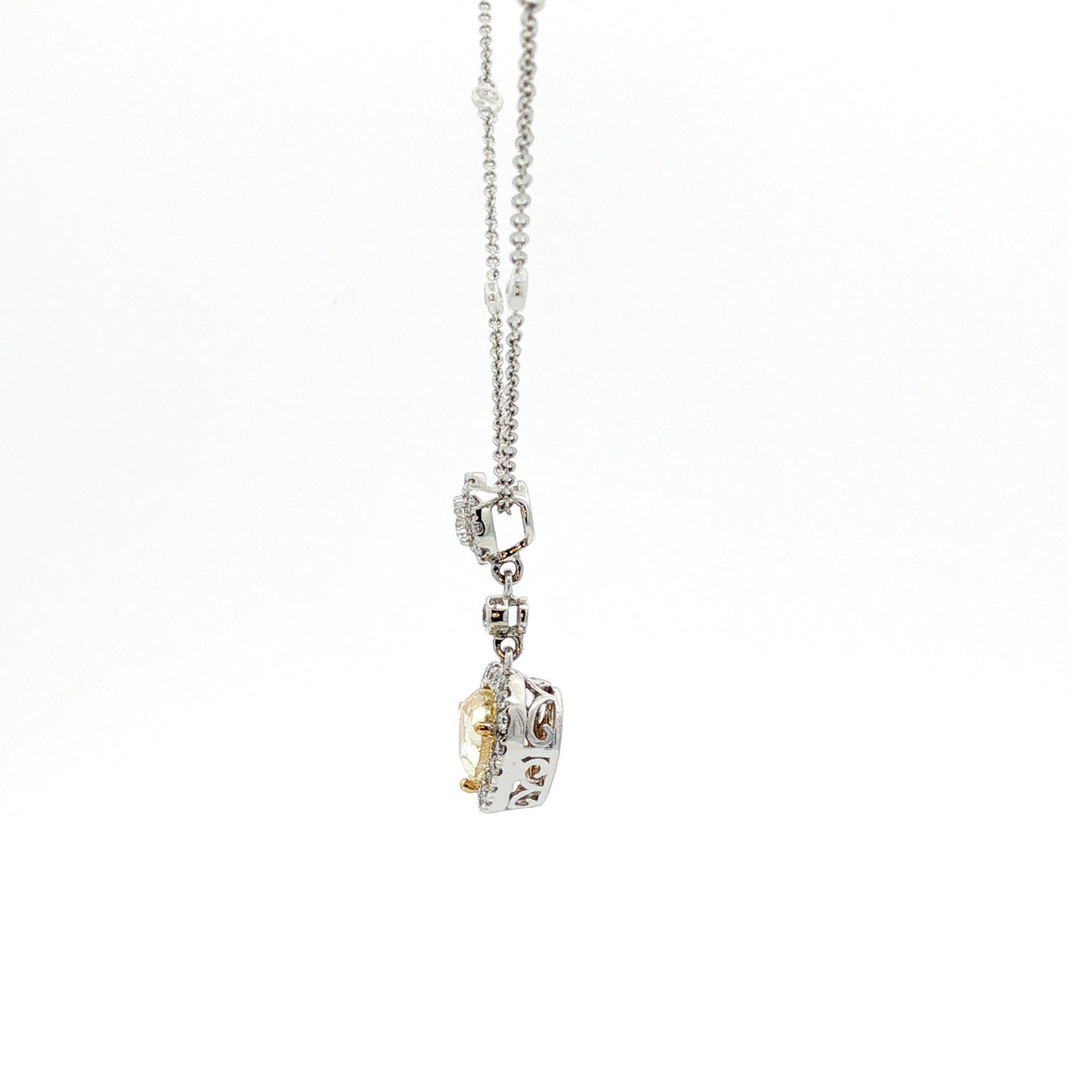 Juleve 18kt White Gold 1.58 ct Fancy Yellow Heart Shape Diamond Halo Necklace