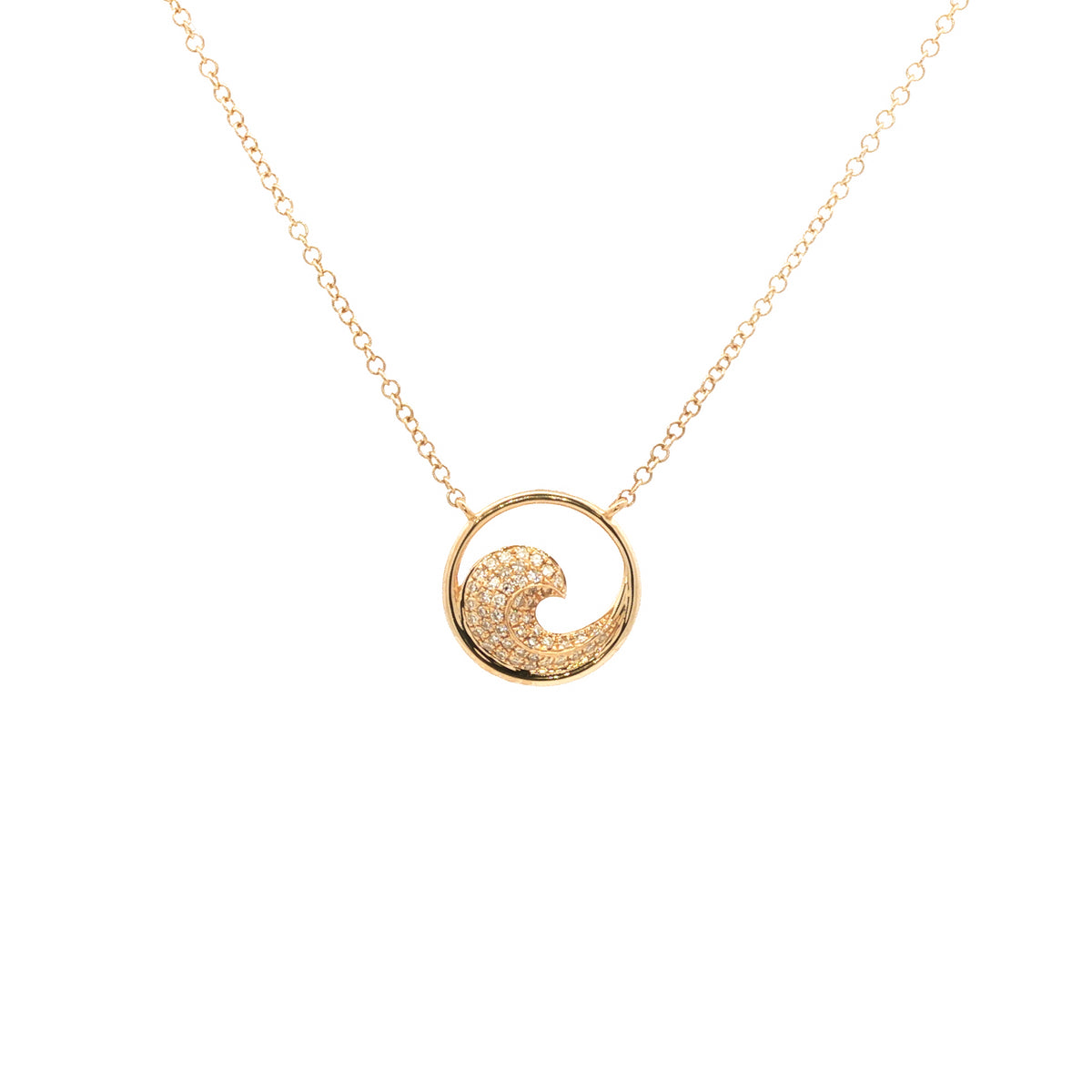 14kt Yellow Gold 0.12 ctw Diamond Pavé Wave Circle Pendant Necklace
