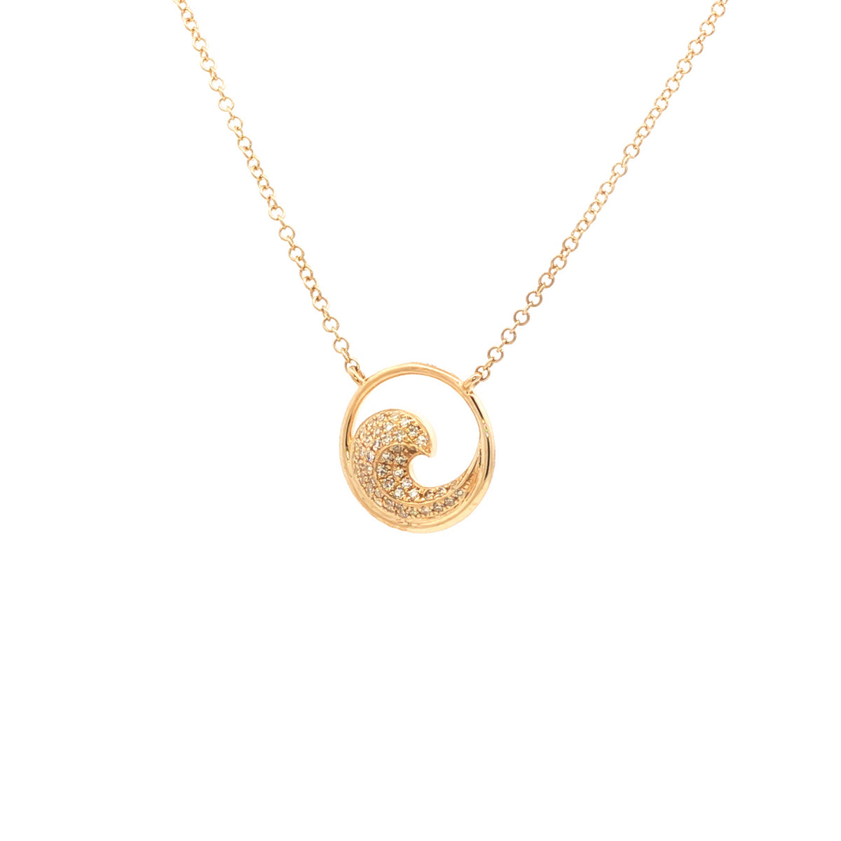 14kt Yellow Gold 0.12 ctw Diamond Pavé Wave Circle Pendant Necklace