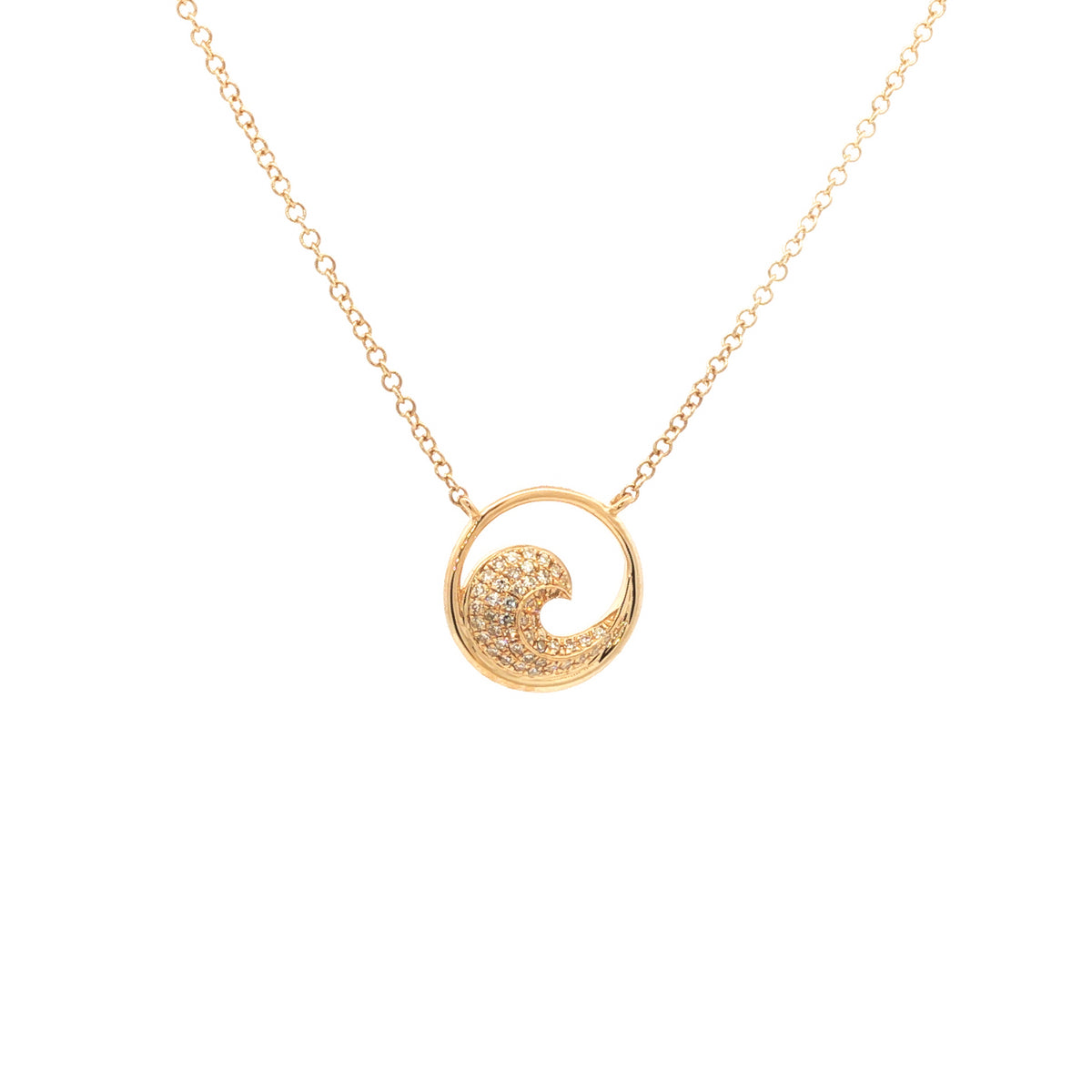 14kt Yellow Gold 0.12 ctw Diamond Pavé Wave Circle Pendant Necklace