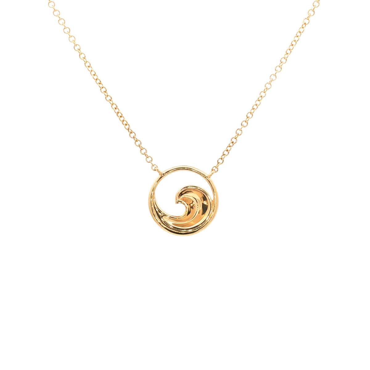 14kt Yellow Gold 0.12 ctw Diamond Pavé Wave Circle Pendant Necklace