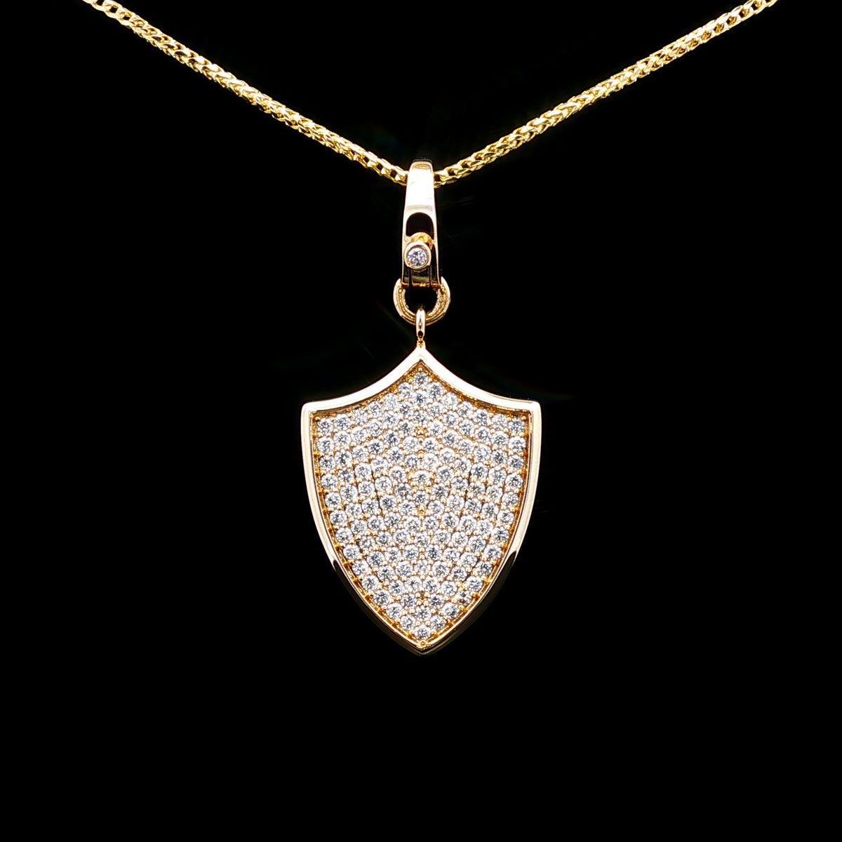 Medoro 14kt Yellow Gold 1.18 ctw Diamond Pavé Shield Pendant with Bezel Diamond Clasp