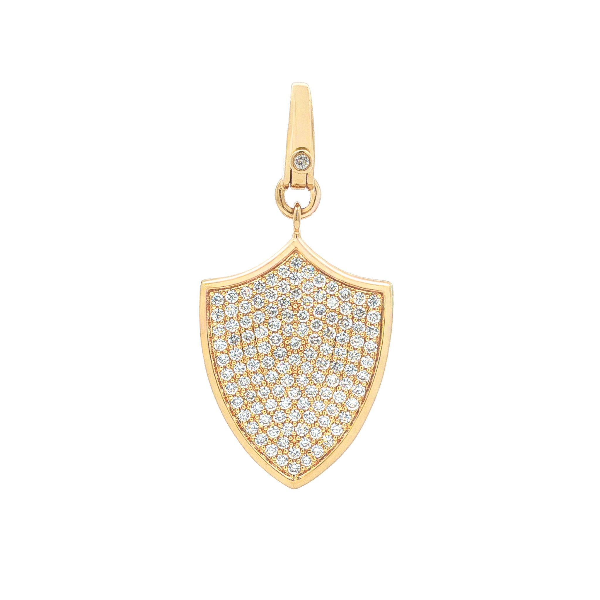Medoro 14kt Yellow Gold 1.18 ctw Diamond Pavé Shield Pendant with Bezel Diamond Clasp