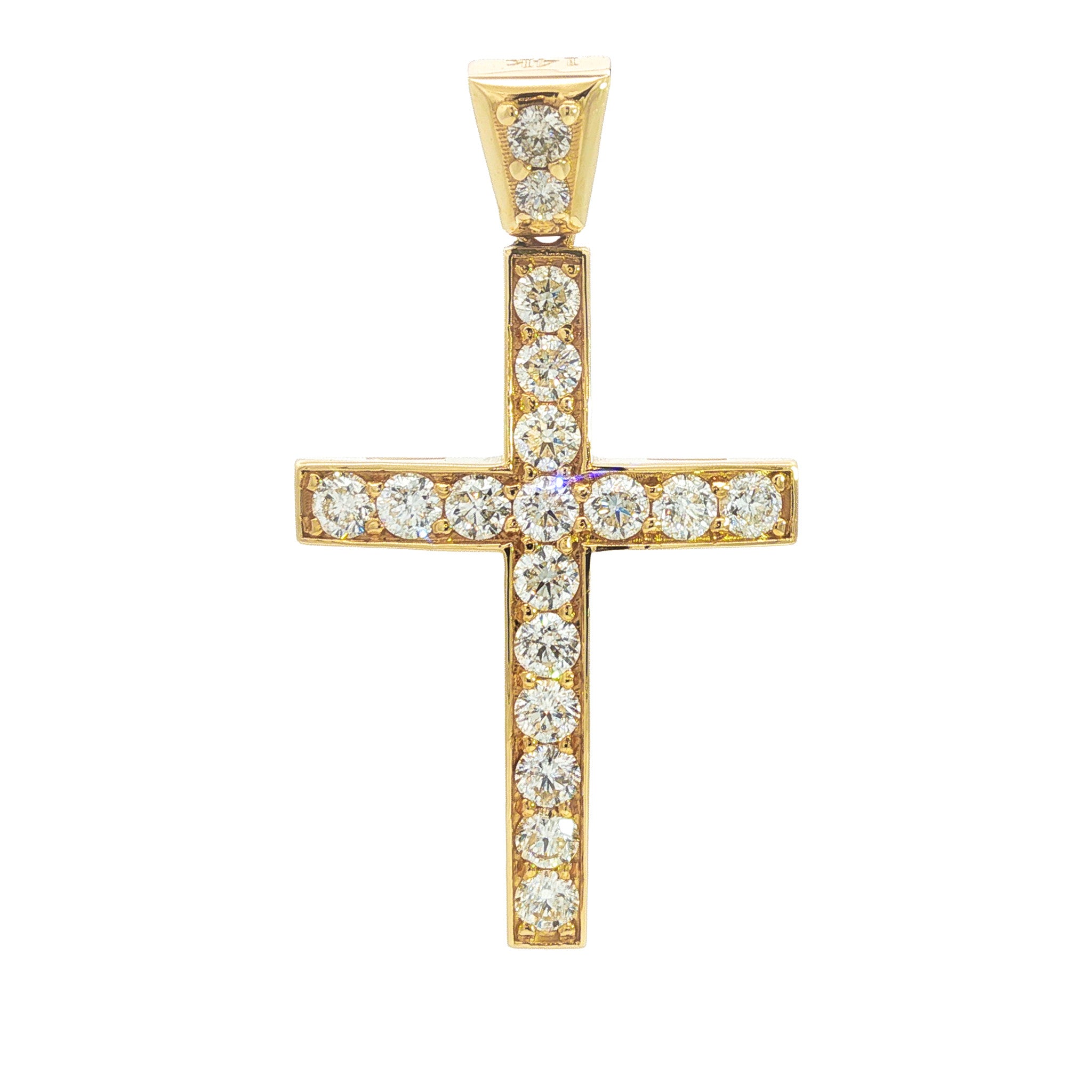 14kt Yellow Gold 3.20 ctw Shared Prong Bowed Cross Pendant with Diamond Bail