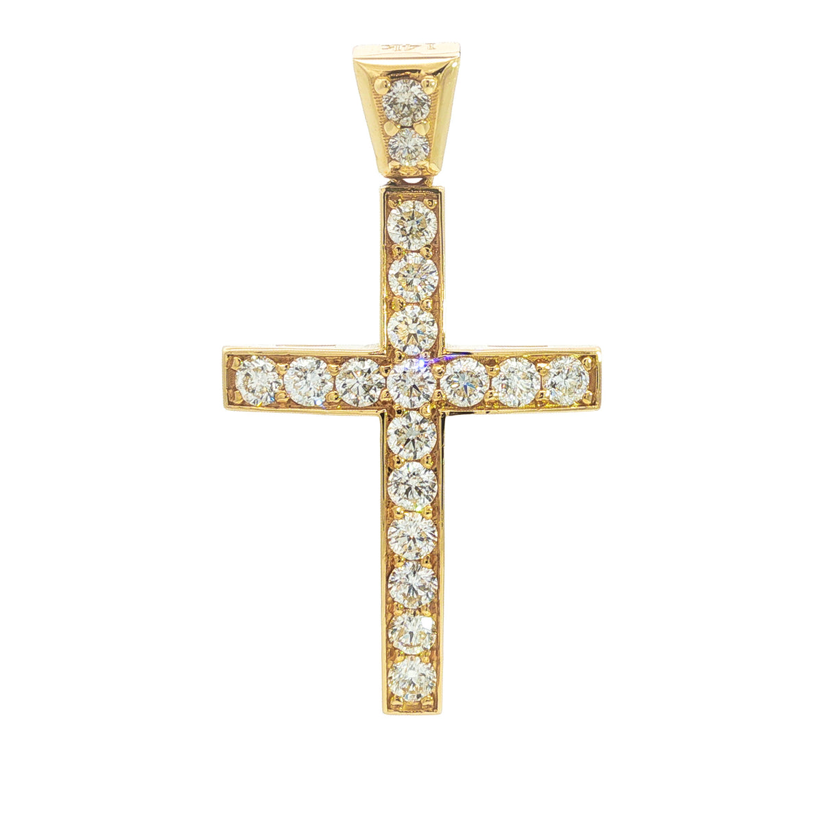 14kt Yellow Gold 3.20 ctw Shared Prong Bowed Cross Pendant with Diamond Bail