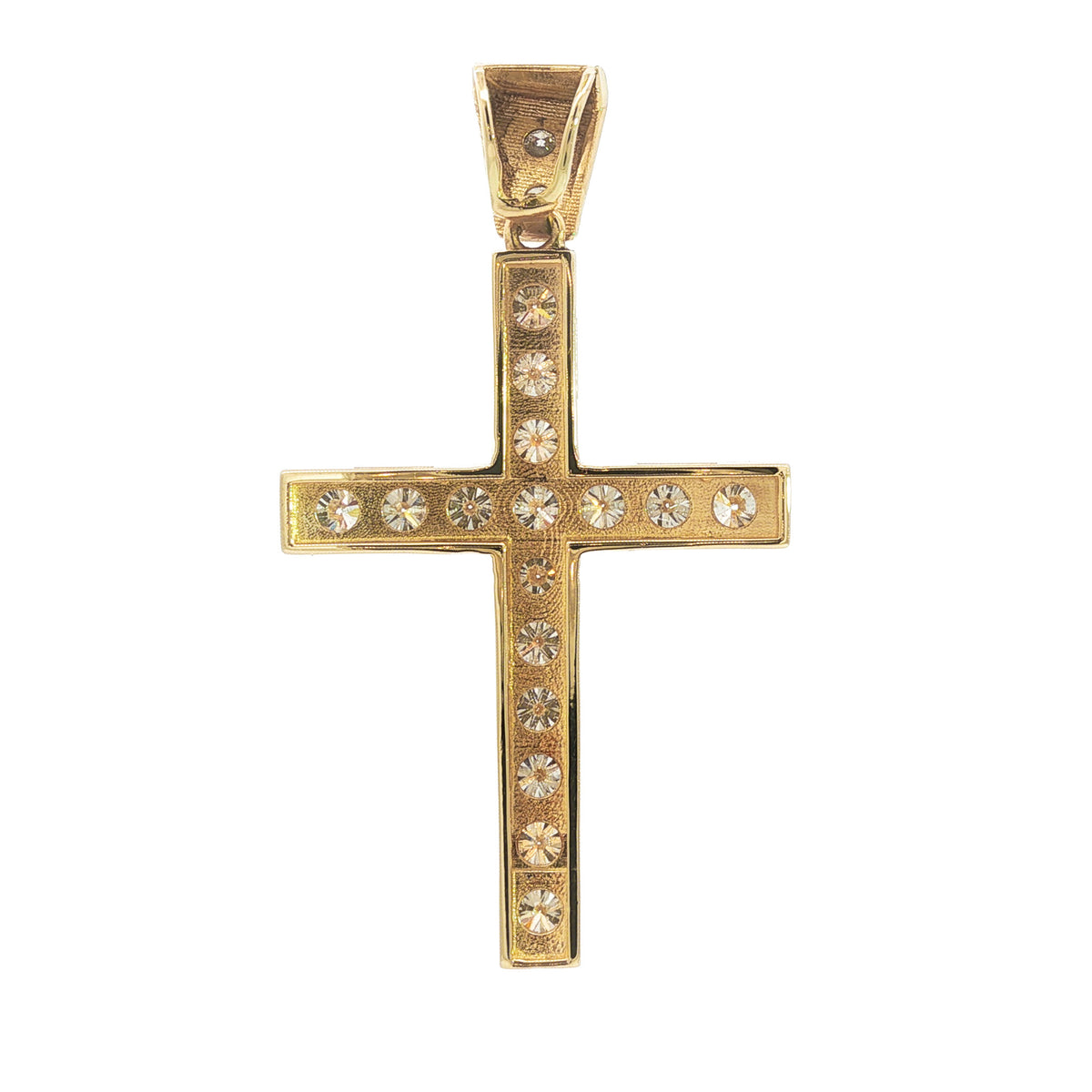 14kt Yellow Gold 3.20 ctw Shared Prong Bowed Cross Pendant with Diamond Bail