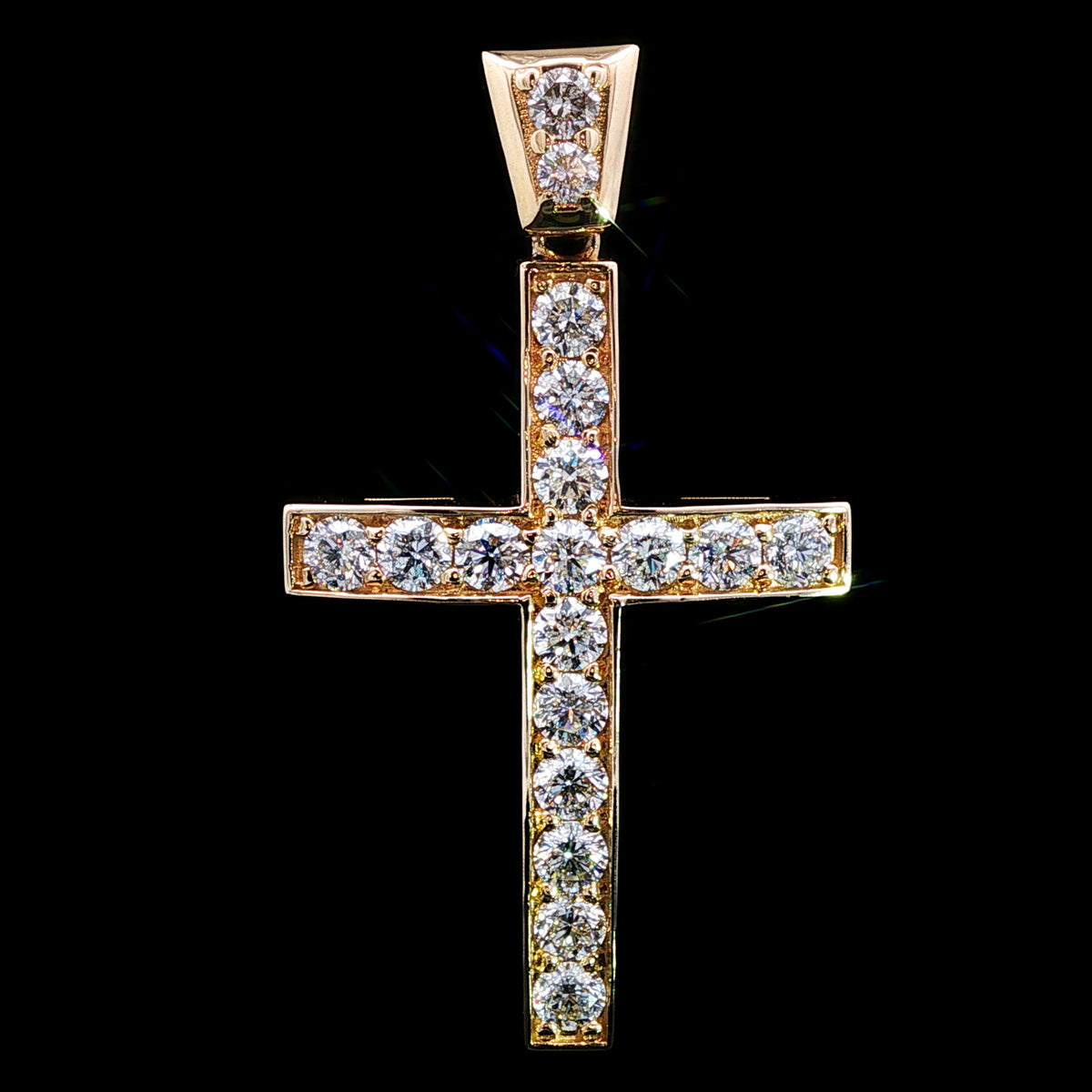 14kt Yellow Gold 3.20 ctw Shared Prong Bowed Cross Pendant with Diamond Bail