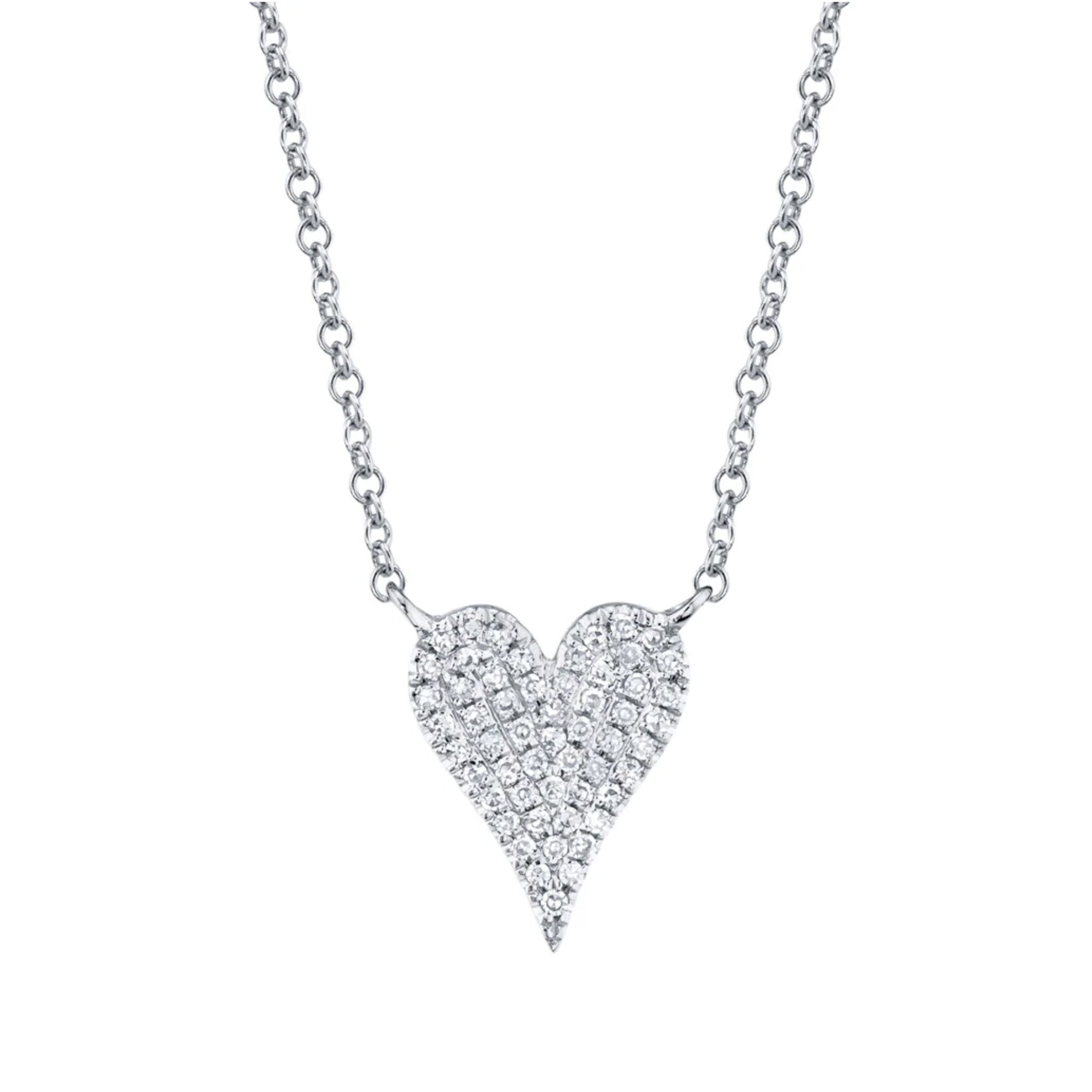 14kt Gold .11 ctw Pave Diamond Heart Necklace White