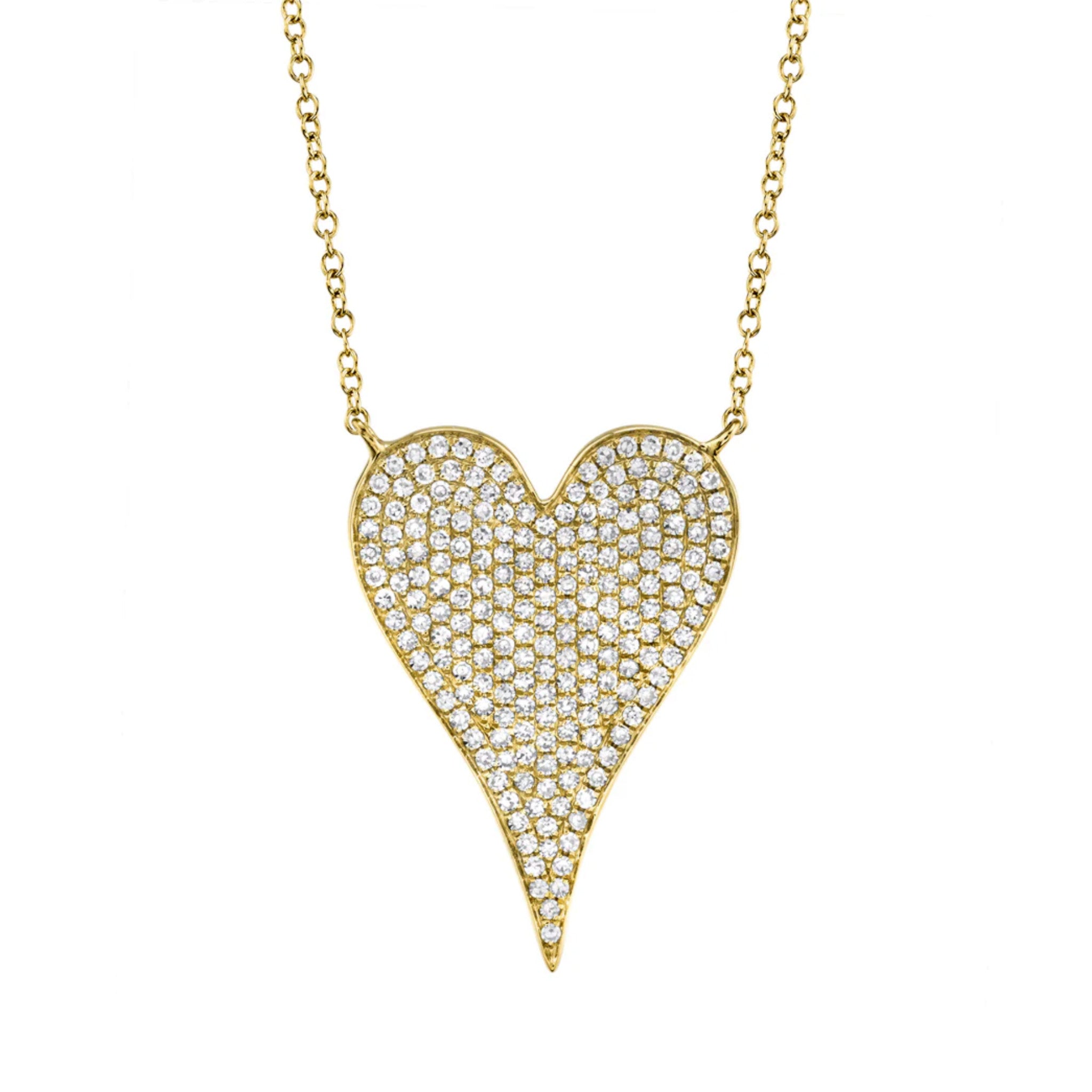14kt Gold Elongated .43 ctw Pave Diamond Heart Necklace Yellow