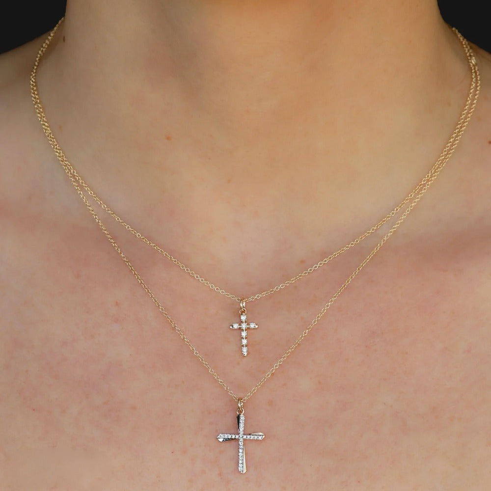 14kt Yellow Gold .10 ctw 7 Stone Cross Necklace