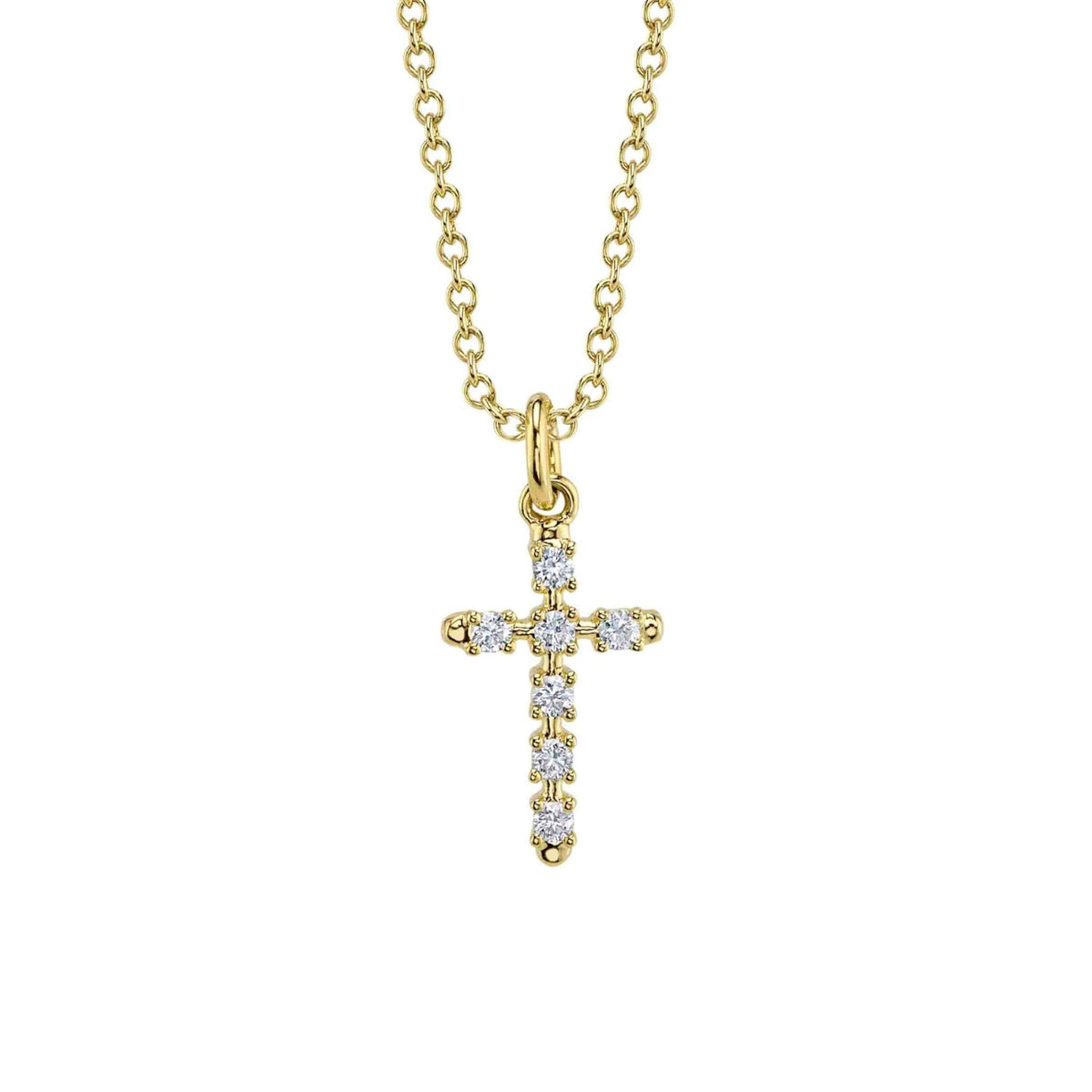 14kt Yellow Gold .10 ctw 7 Stone Cross Necklace