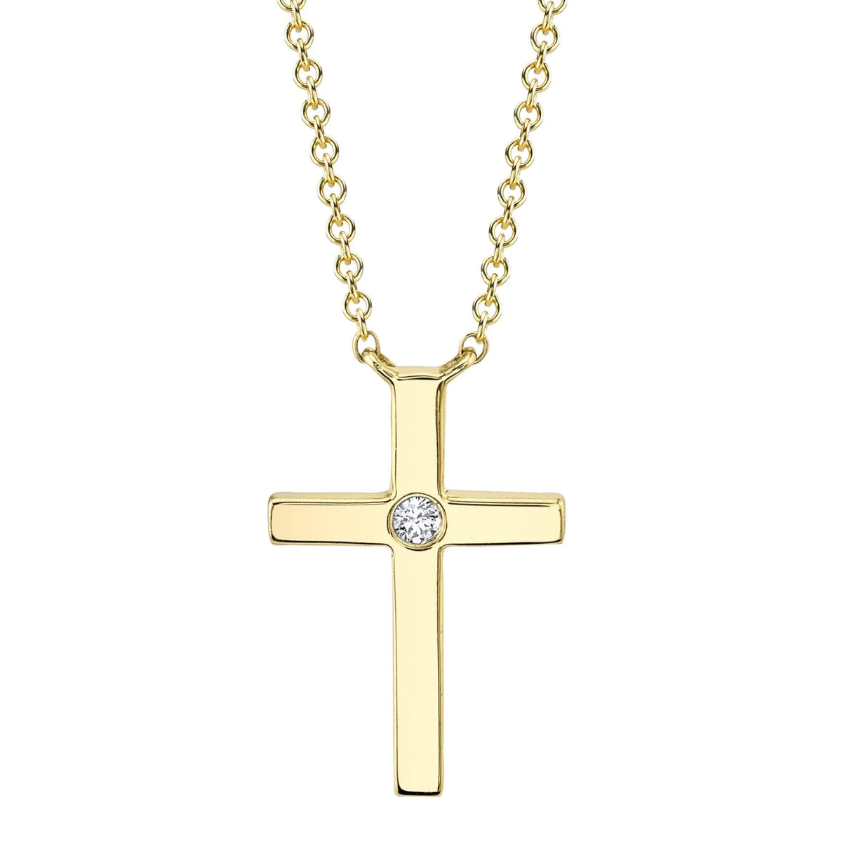14kt Yellow Gold .03 ct Diamond Polished Cross Necklace