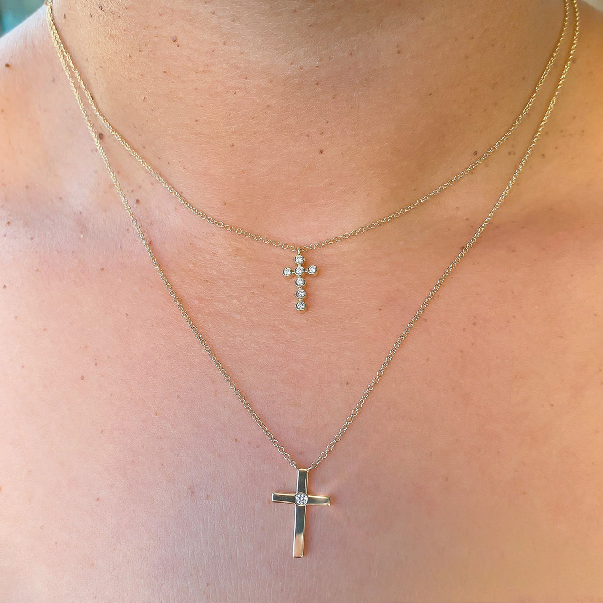 14kt Yellow Gold .03 ct Diamond Polished Cross Necklace