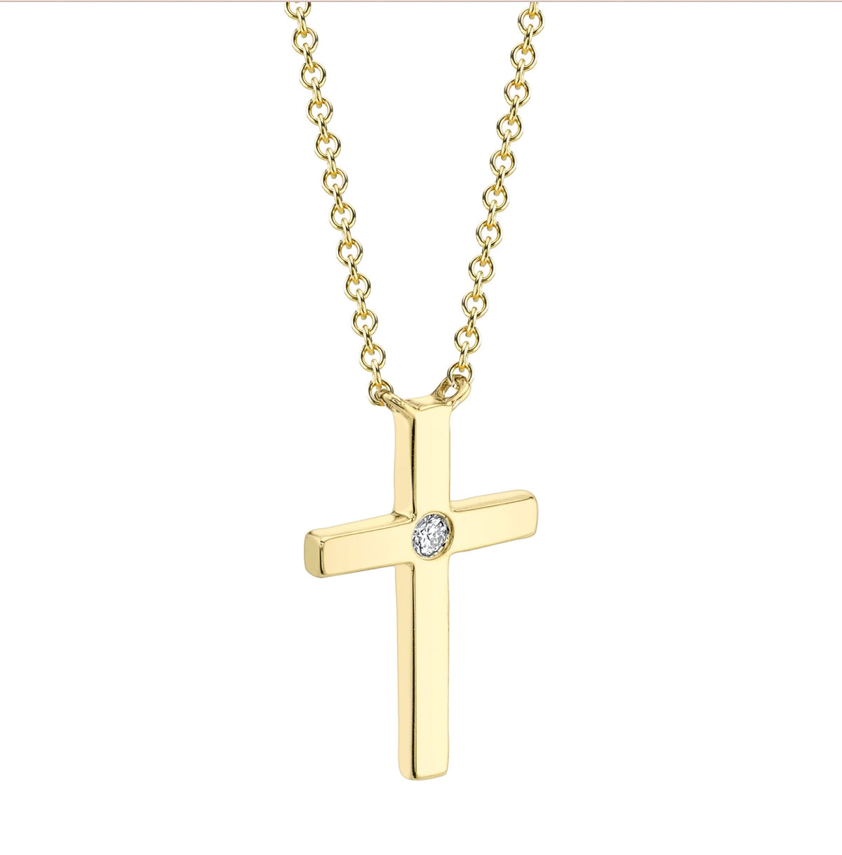 14kt Yellow Gold .03 ct Diamond Polished Cross Necklace