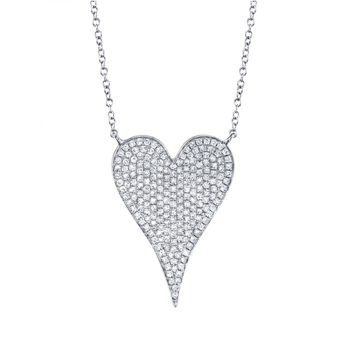 14kt Gold Elongated .43 ctw Pave Diamond Heart Necklace White