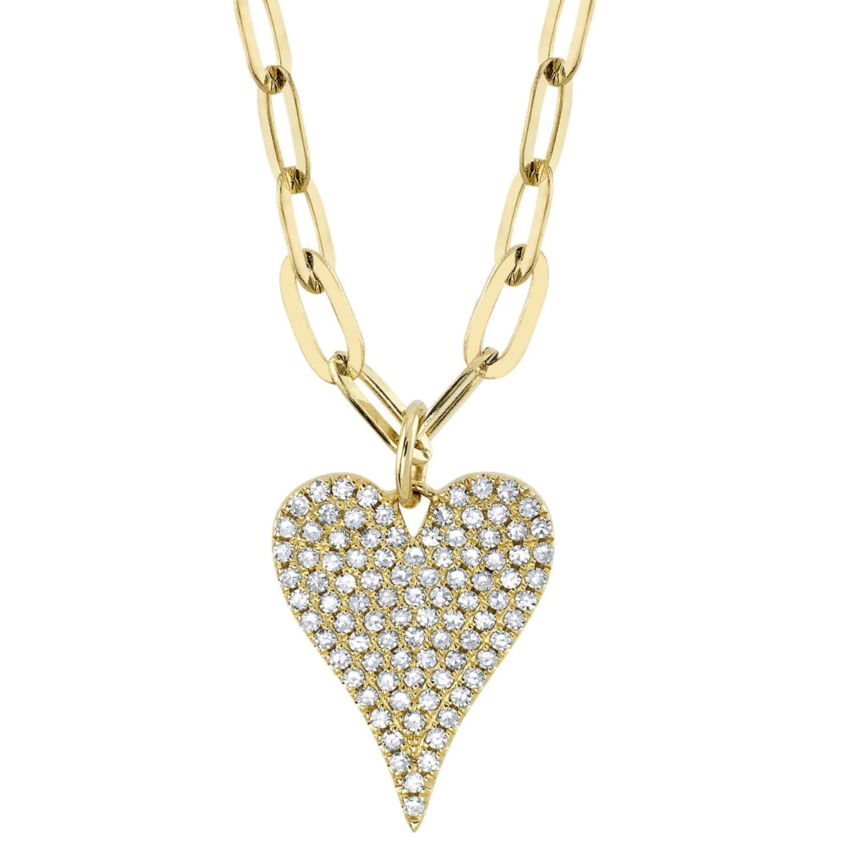 14kt Yellow Gold .21 ctw Diamond Pave Heart Paperclip Necklace
