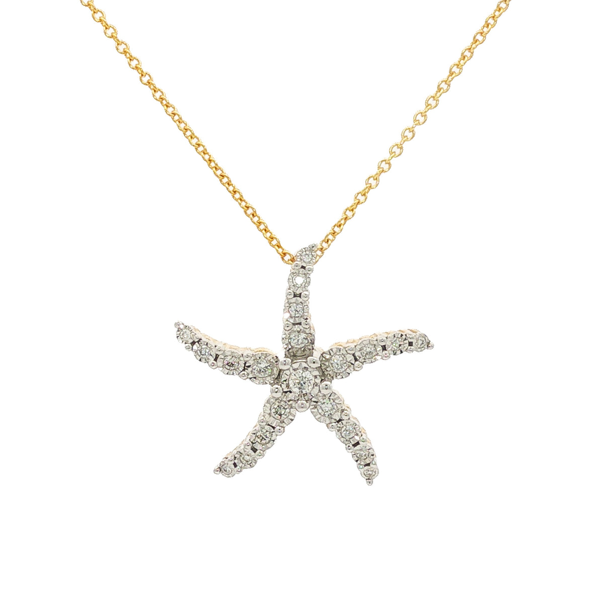18K Yellow Gold .13 ctw Diamond Starfish Pendant