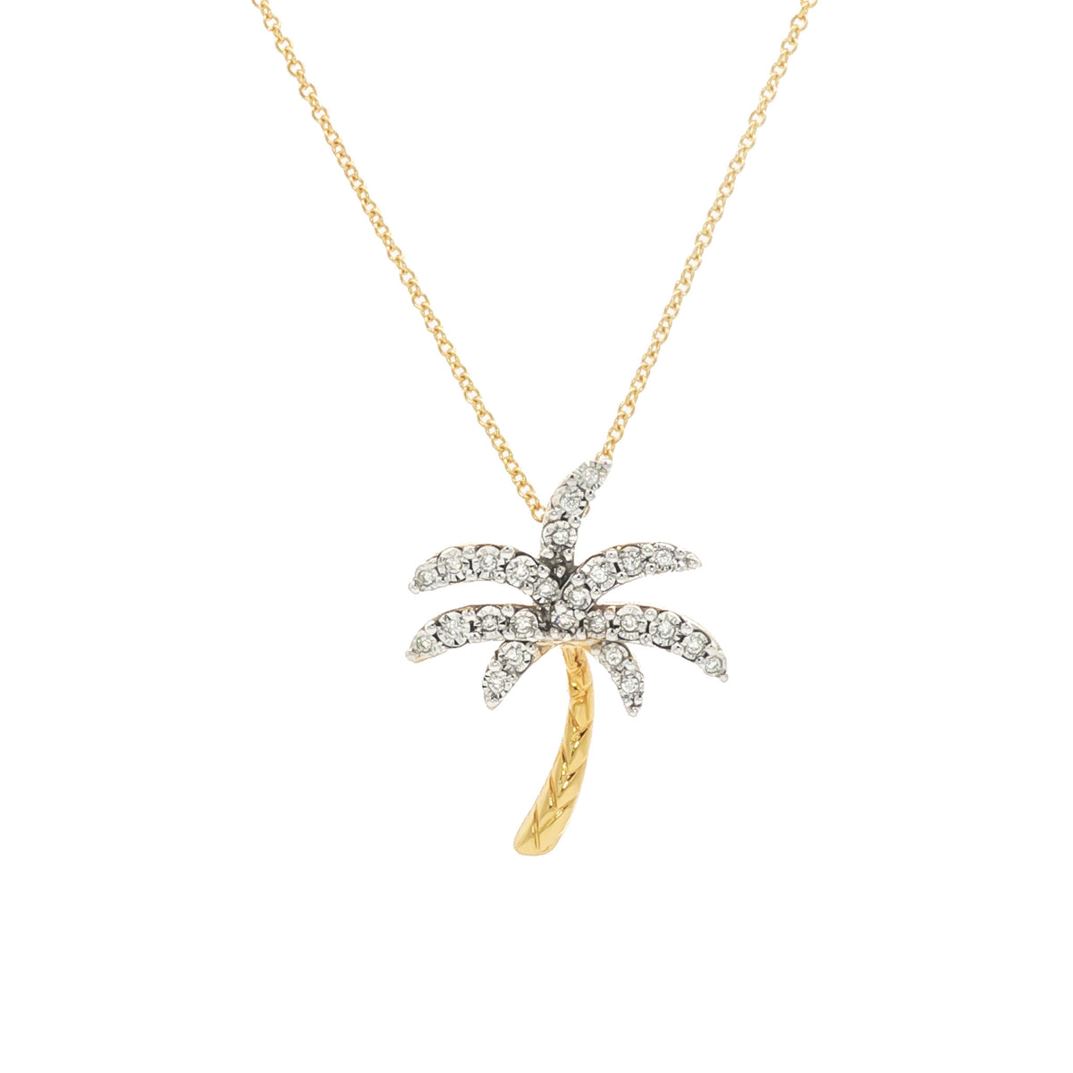 18K Yellow Gold .08 ctw Diamond Palm Tree Pendant Necklace