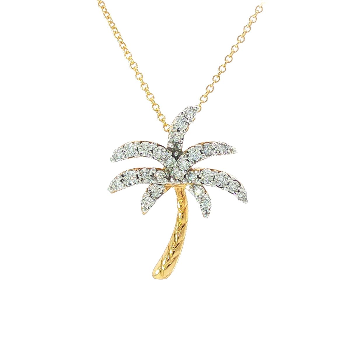 18K Yellow Gold .08 ctw Diamond Palm Tree Pendant Necklace