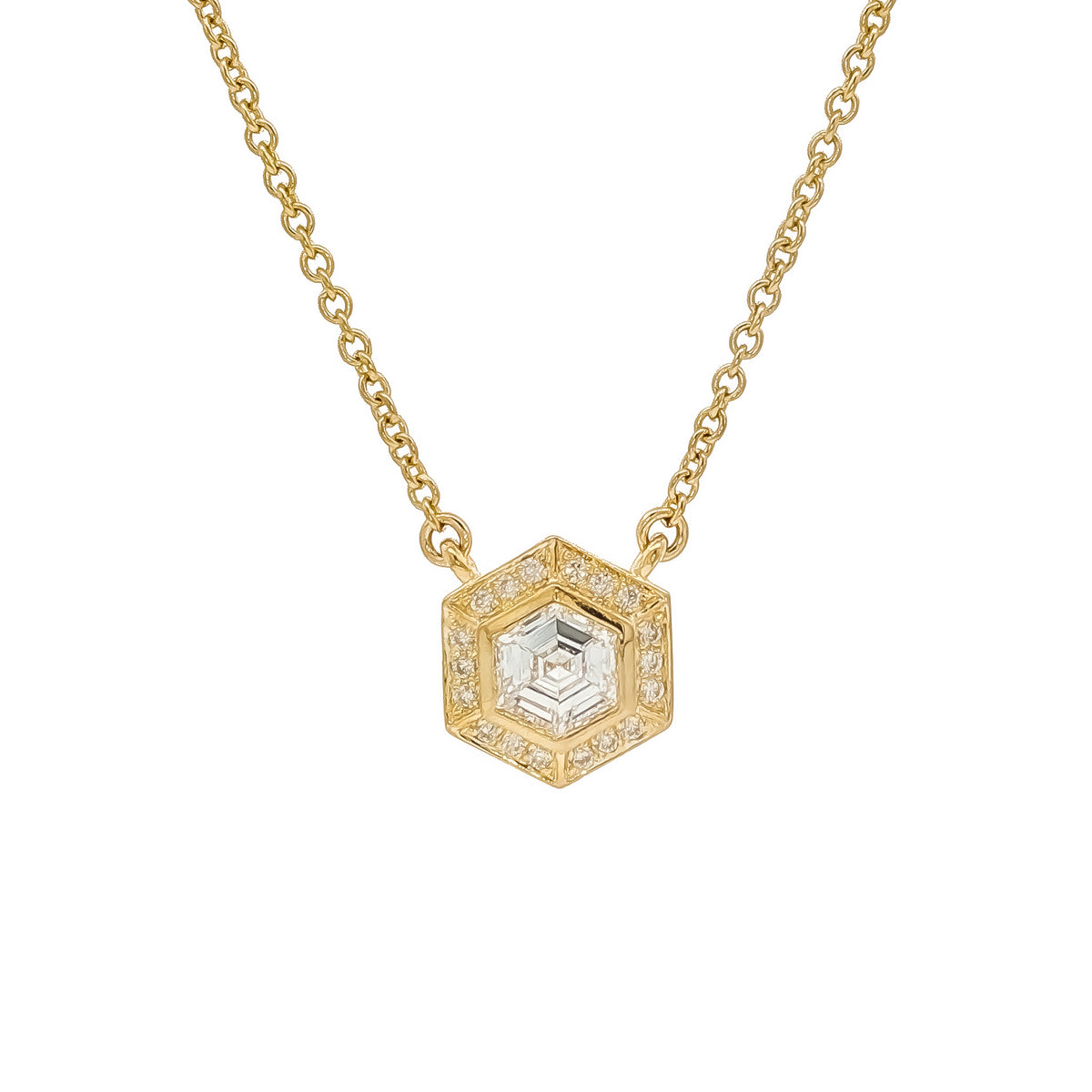 Medoro 14K Yellow Gold Hexagon Cut Diamond Halo Necklace