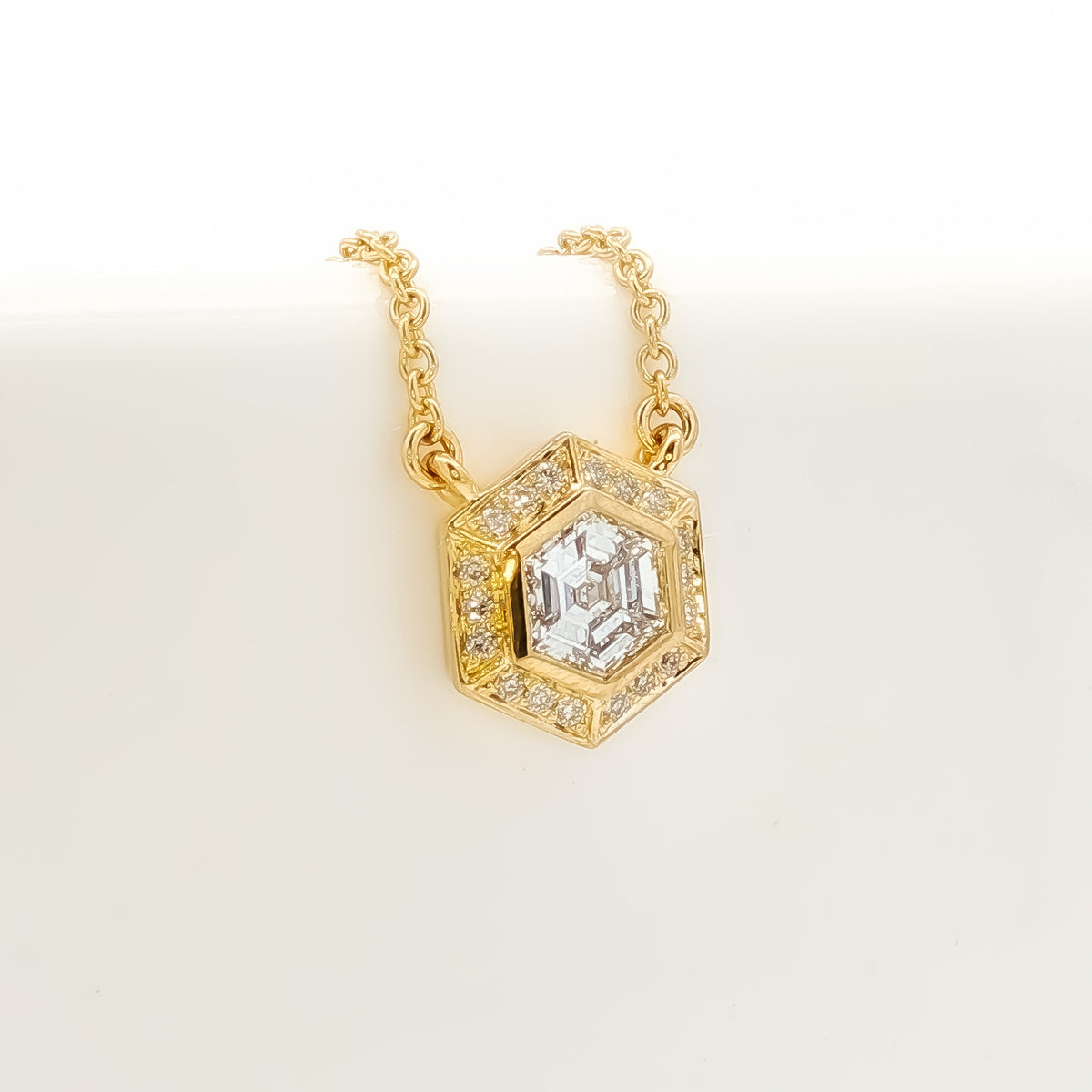 Medoro 14K Yellow Gold Hexagon Cut Diamond Halo Necklace