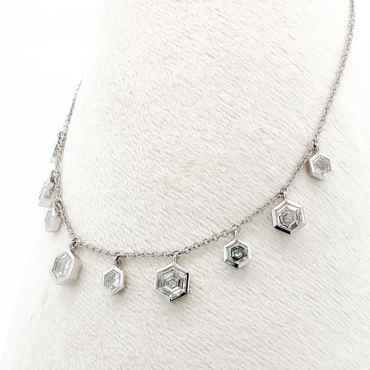 Medoro 14K White Gold Hexagon Cut Diamond Dangle Station Necklace