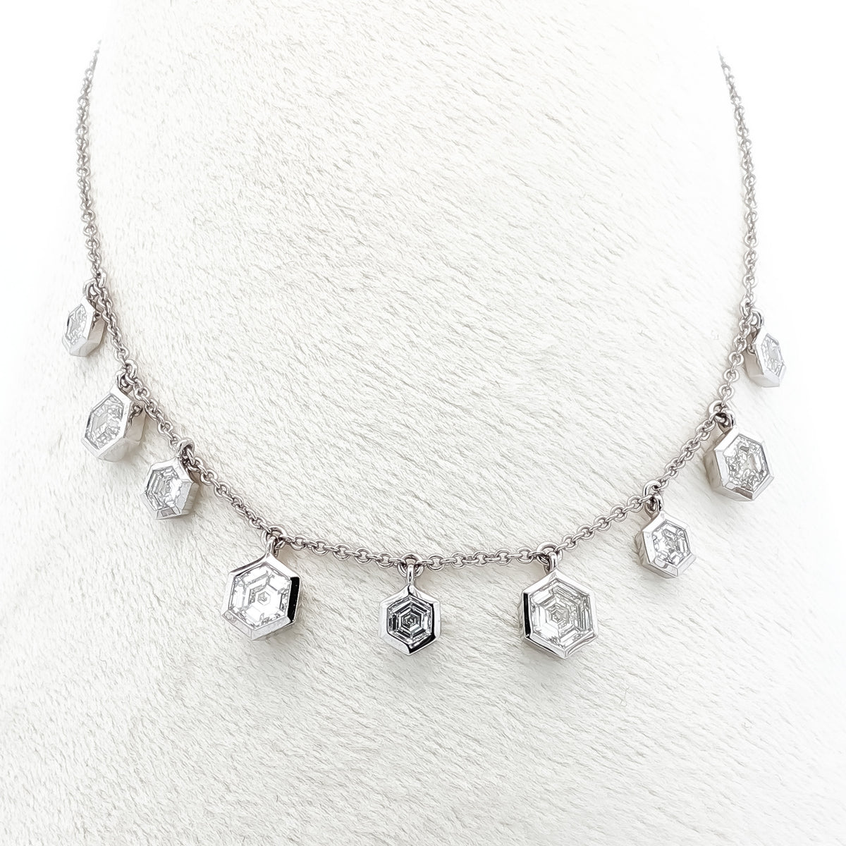 Medoro 14K White Gold Hexagon Cut Diamond Dangle Station Necklace