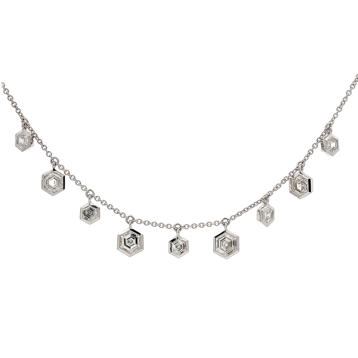 Medoro 14K White Gold Hexagon Cut Diamond Dangle Station Necklace
