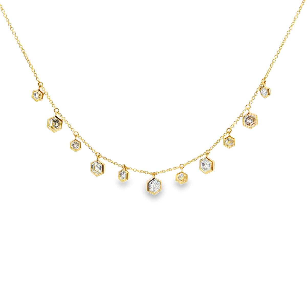 Medoro 14K Yellow Gold Hexagon Cut Diamond Dangle Station Necklace
