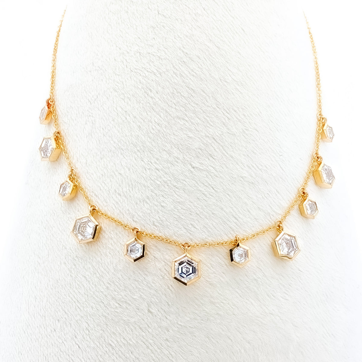 Medoro 14K Yellow Gold Hexagon Cut Diamond Dangle Station Necklace