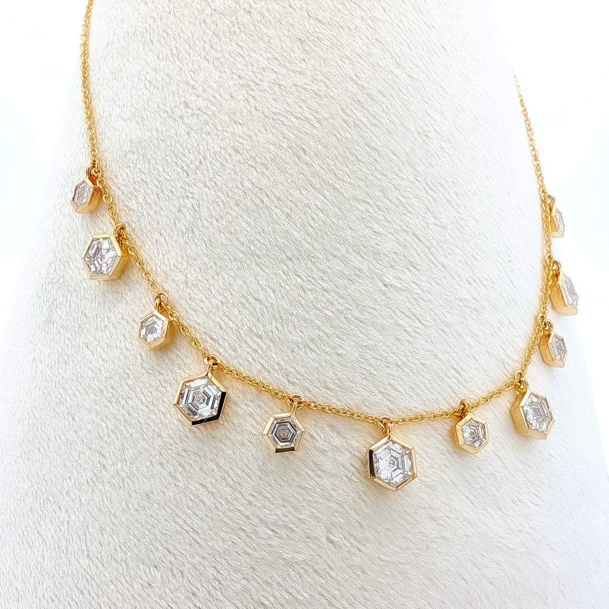 Medoro 14K Yellow Gold Hexagon Cut Diamond Dangle Station Necklace
