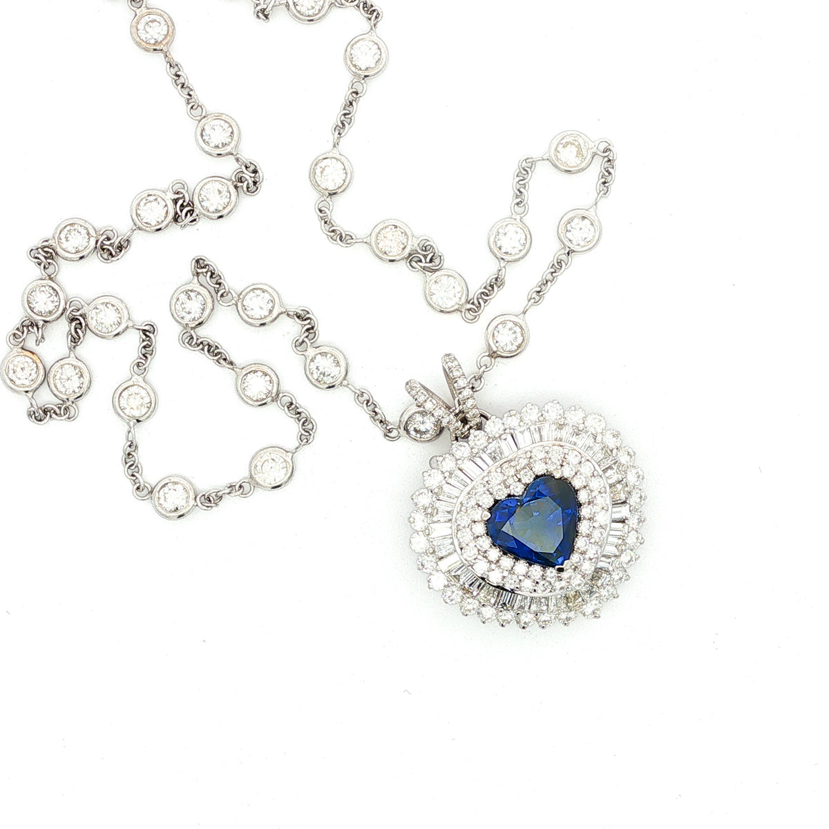 Juleve 18kt White Gold 3.59 ct Sapphire Heart & 4.04 ctw Diamond Halo Pendant