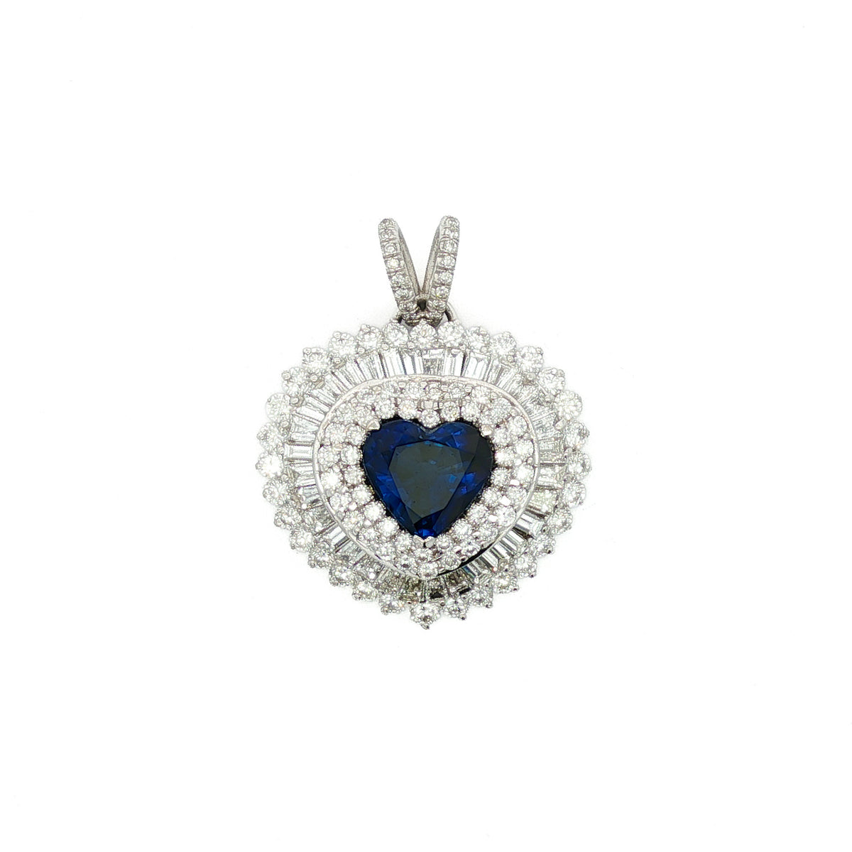 Juleve 18kt White Gold 3.59 ct Sapphire Heart & 4.04 ctw Diamond Halo Pendant