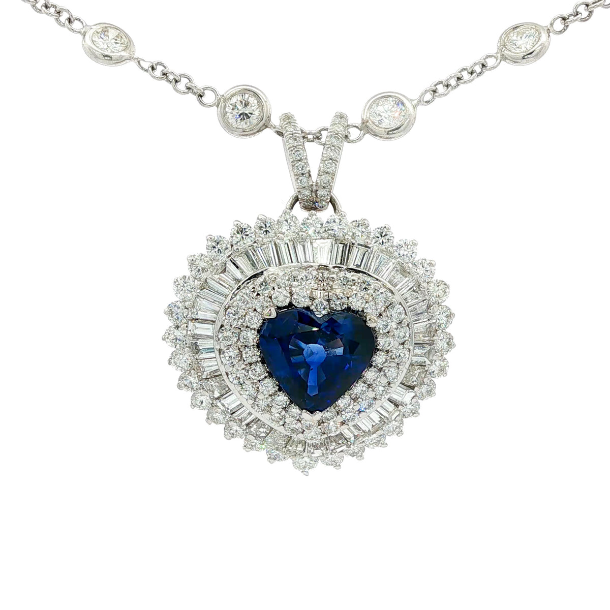 Juleve 18kt White Gold 3.59 ct Sapphire Heart & 4.04 ctw Diamond Halo Pendant