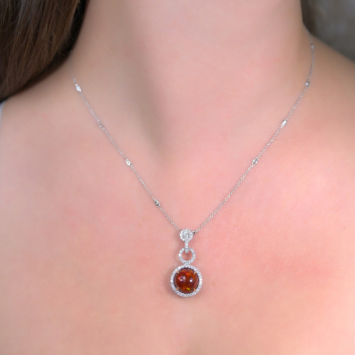 JULEVE 18KT CABOCHON FIRE OPAL & DIAMOND BY THE YARD NECKLACE