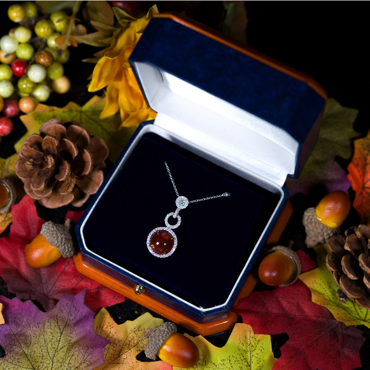 JULEVE 18KT CABOCHON FIRE OPAL & DIAMOND BY THE YARD NECKLACE