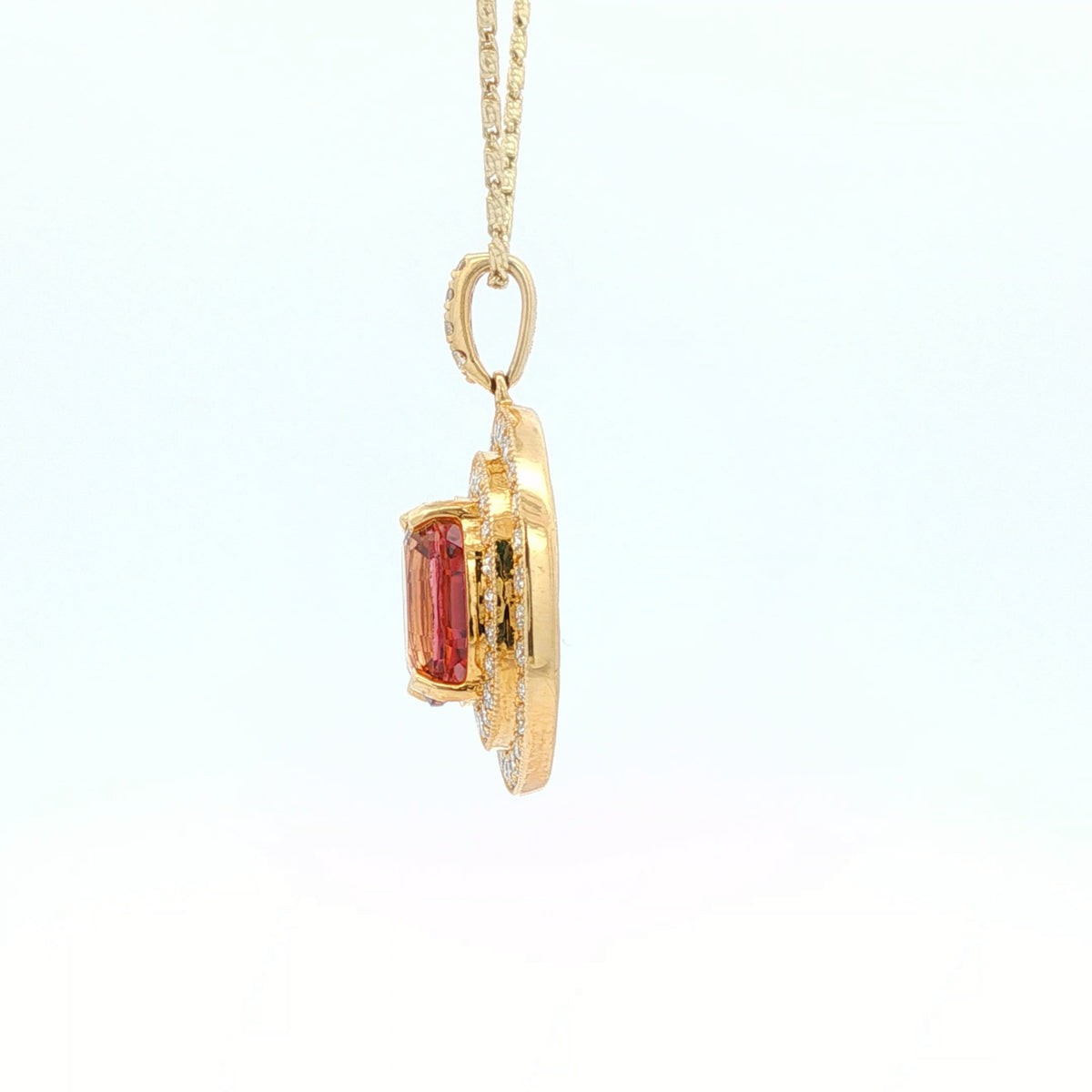 2.09 ct Pink Tourmaline & .60 ctw Diamond Double Halo 14kt Yellow Gold Pendant
