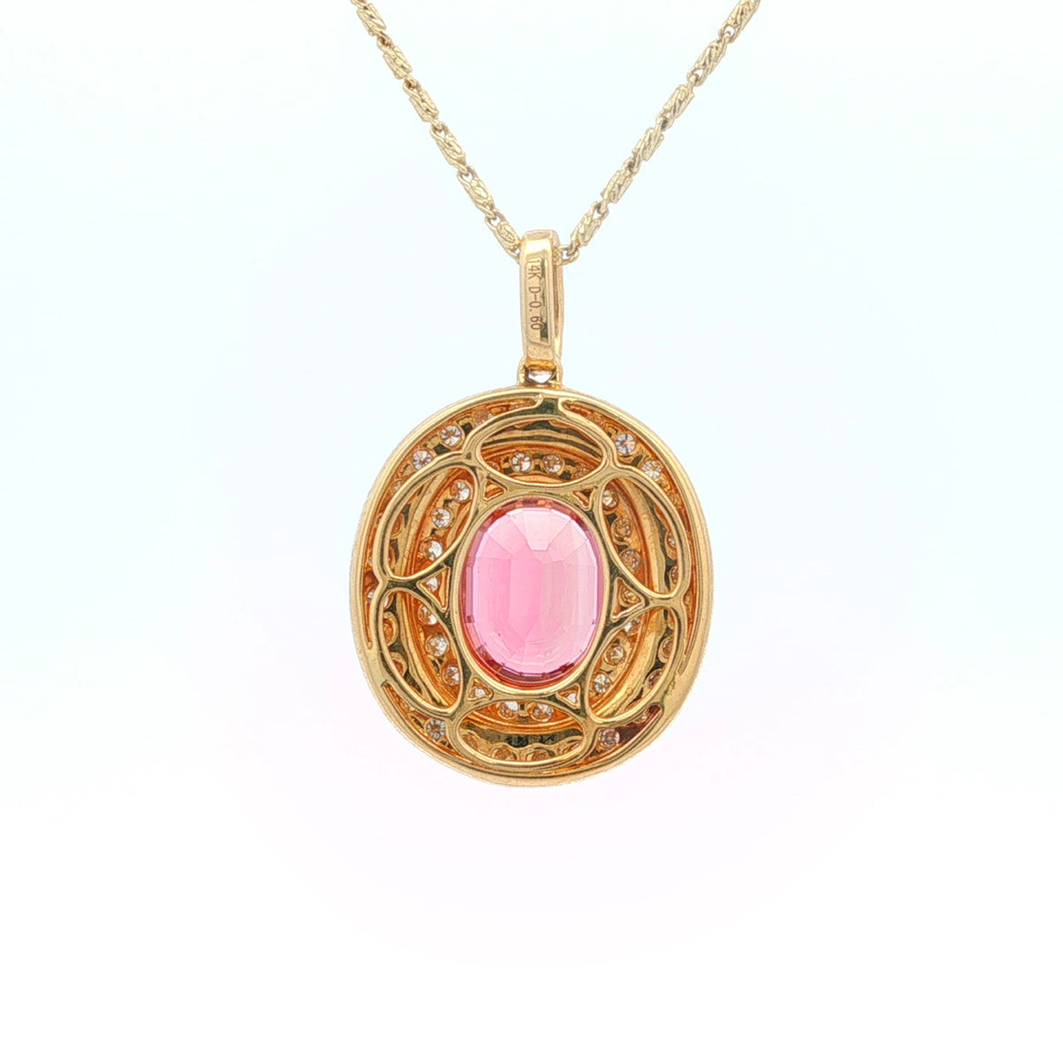 2.09 ct Pink Tourmaline & .60 ctw Diamond Double Halo 14kt Yellow Gold Pendant
