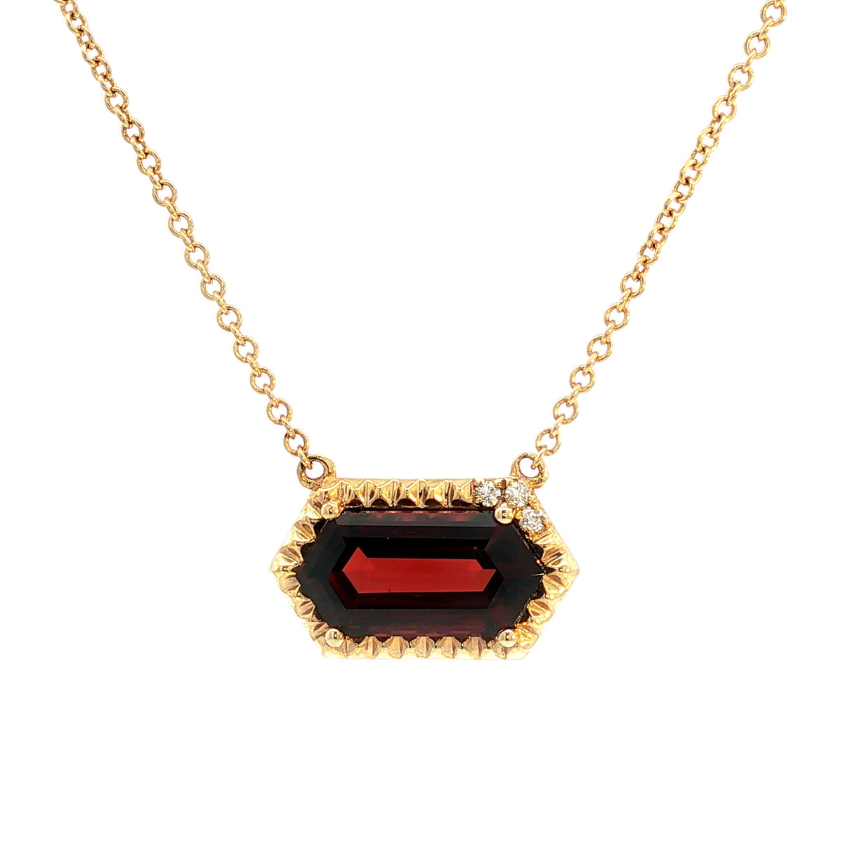 Emilique 14kt Yellow Gold 3.01 ct Hexagon Garnet and Diamond Accent Necklace