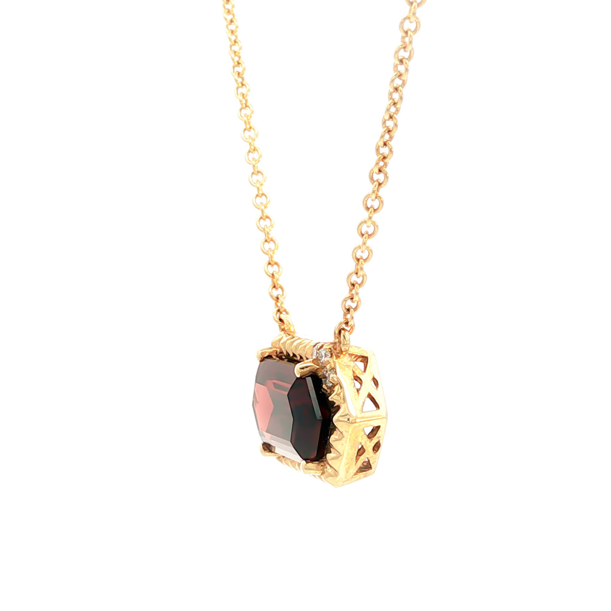 Emilique 14kt Yellow Gold 3.01 ct Hexagon Garnet and Diamond Accent Necklace