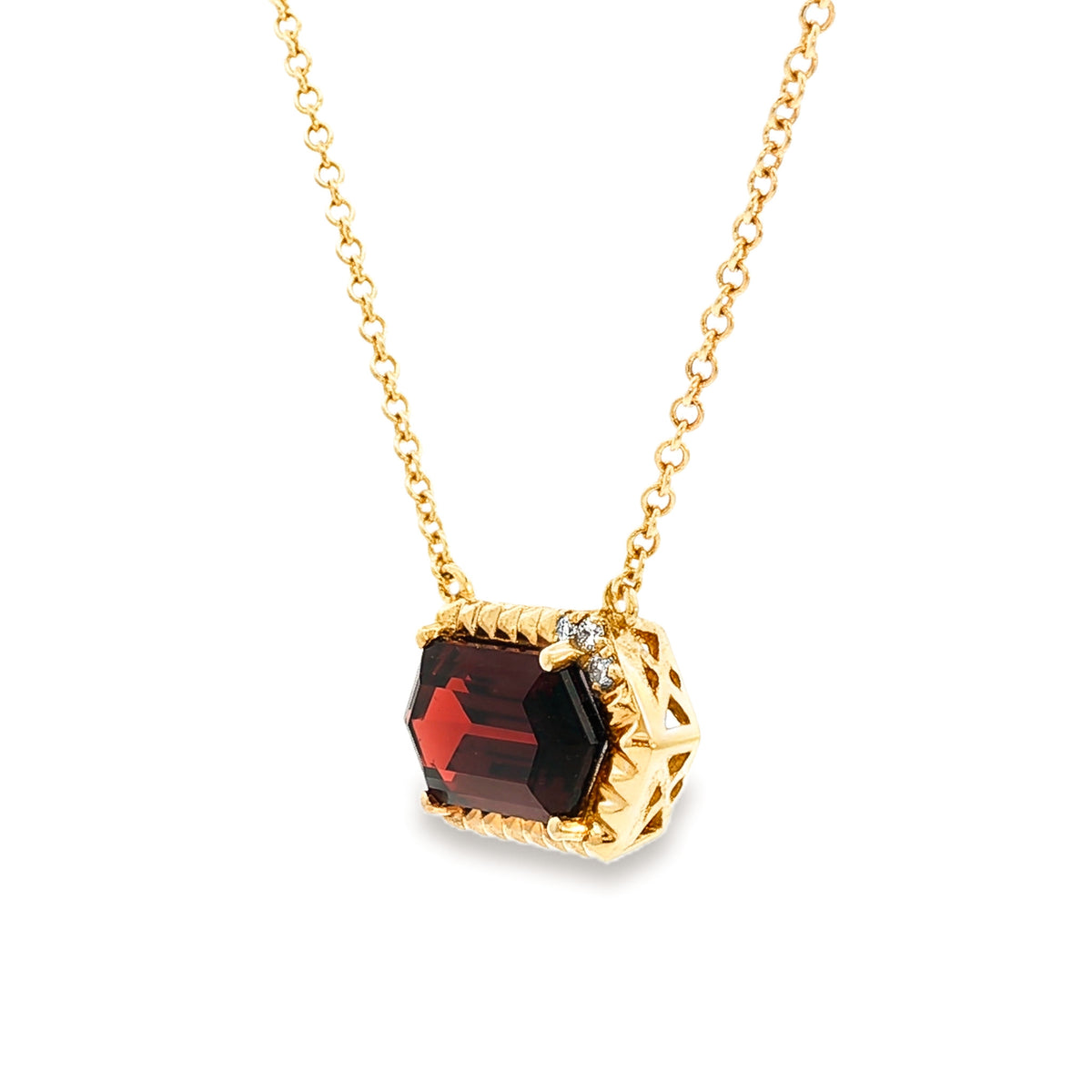 Emilique 14kt Yellow Gold 3.01 ct Hexagon Garnet and Diamond Accent Necklace