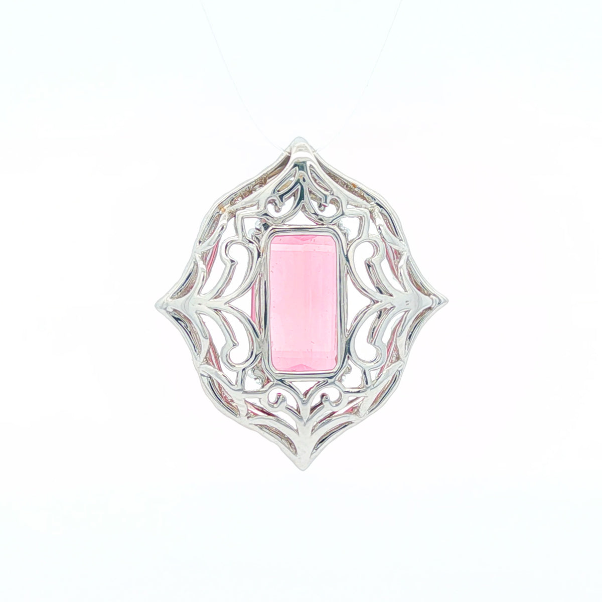 3.36 ct Pink Tourmaline & .49 ctw Diamond Milgrain Halo 14kt White Gold Pendant