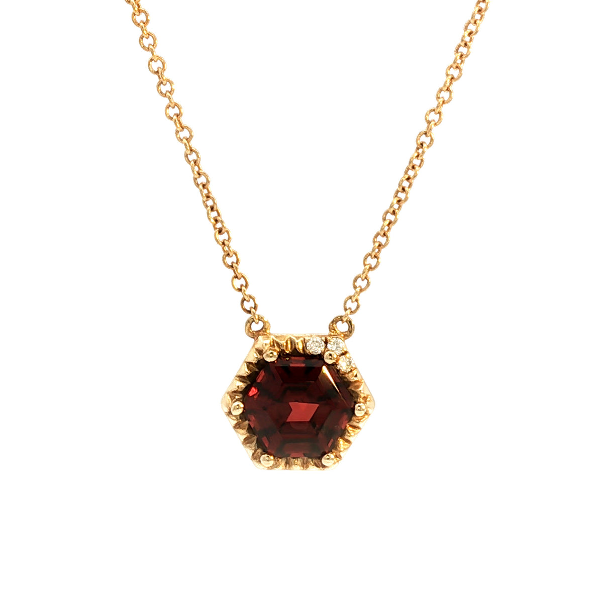 Emilique 14kt Yellow Gold 2.05 ct Hexagon Garnet and Diamond Accent Necklace