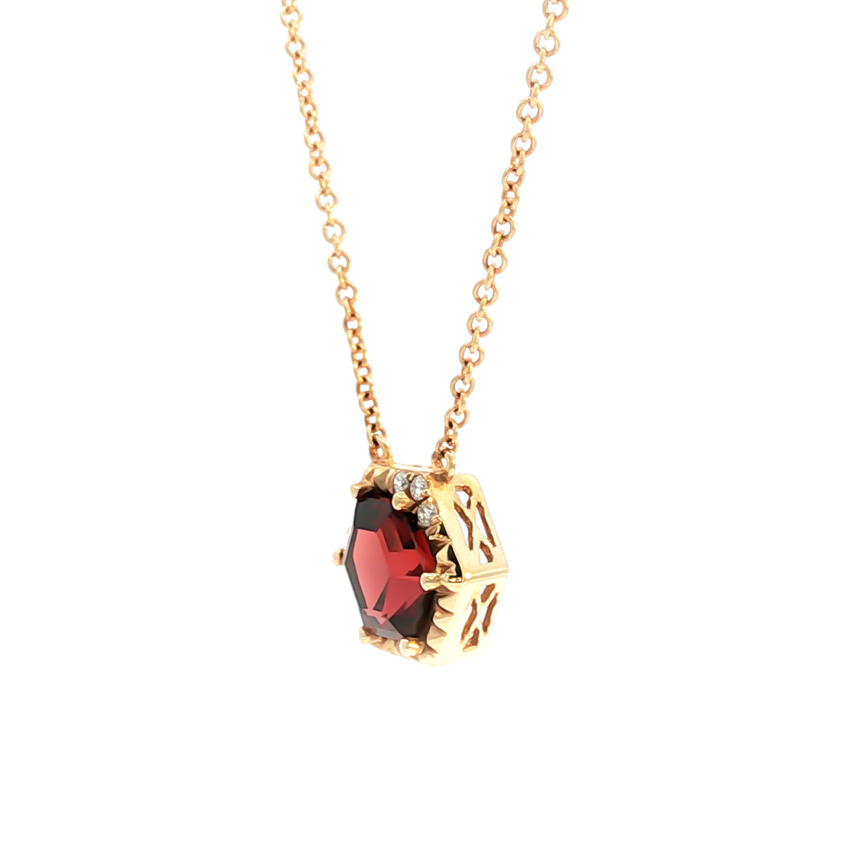 Emilique 14kt Yellow Gold 2.05 ct Hexagon Garnet and Diamond Accent Necklace