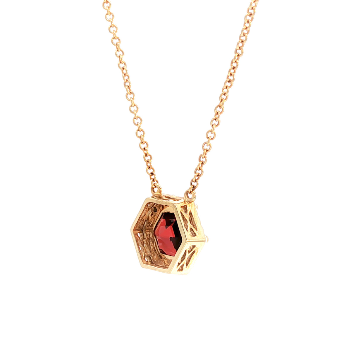Emilique 14kt Yellow Gold 2.05 ct Hexagon Garnet and Diamond Accent Necklace