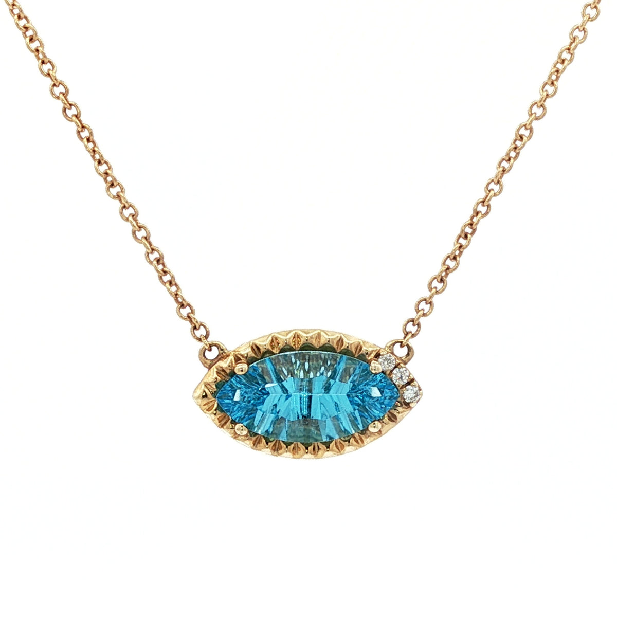 Emilique 14kt Yellow Gold & 2.11 ct Marquise Blue Topaz with Diamond Accent Necklace