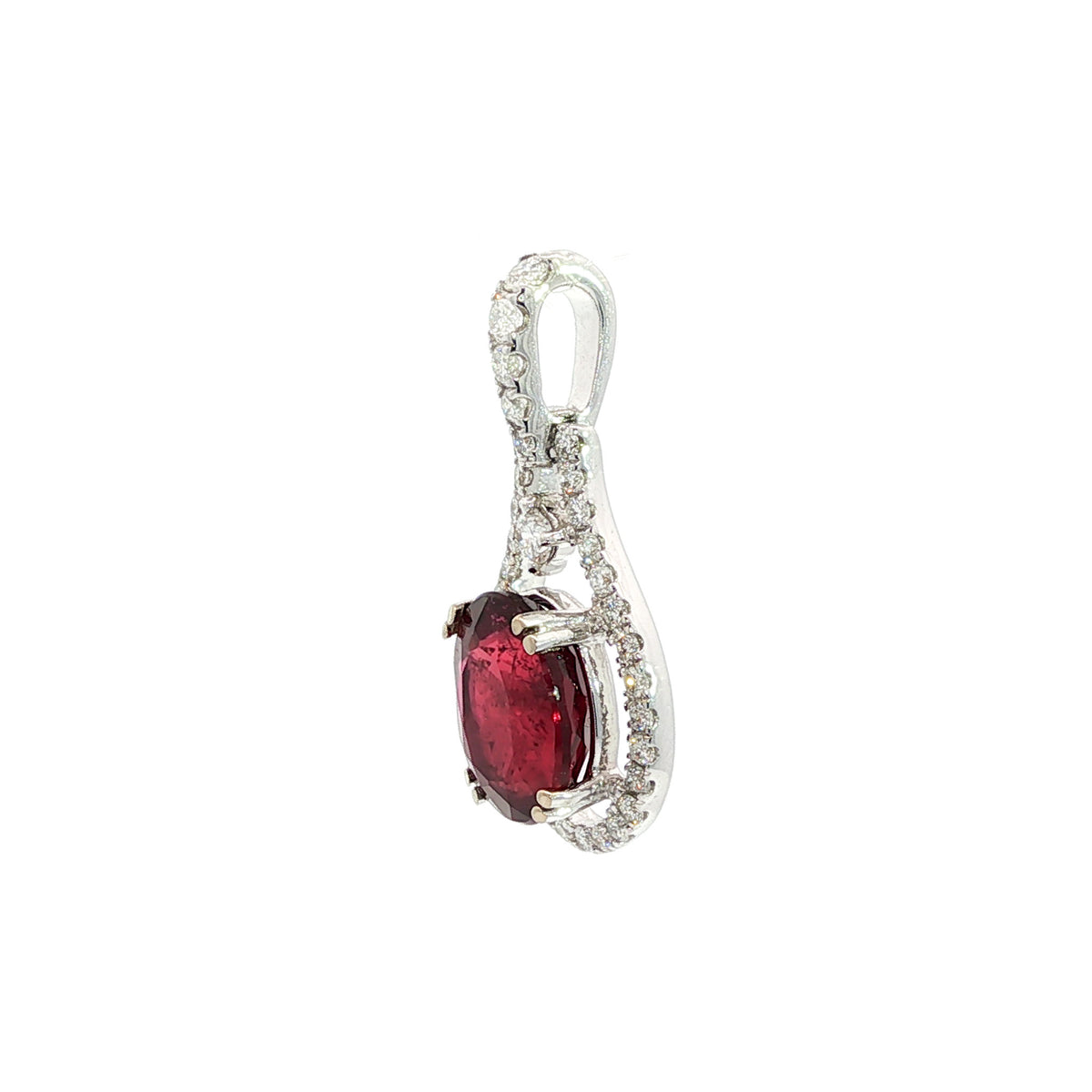 14kt White Gold 2.18 ct Oval Rubellite with Diamond Loop Halo Pendant