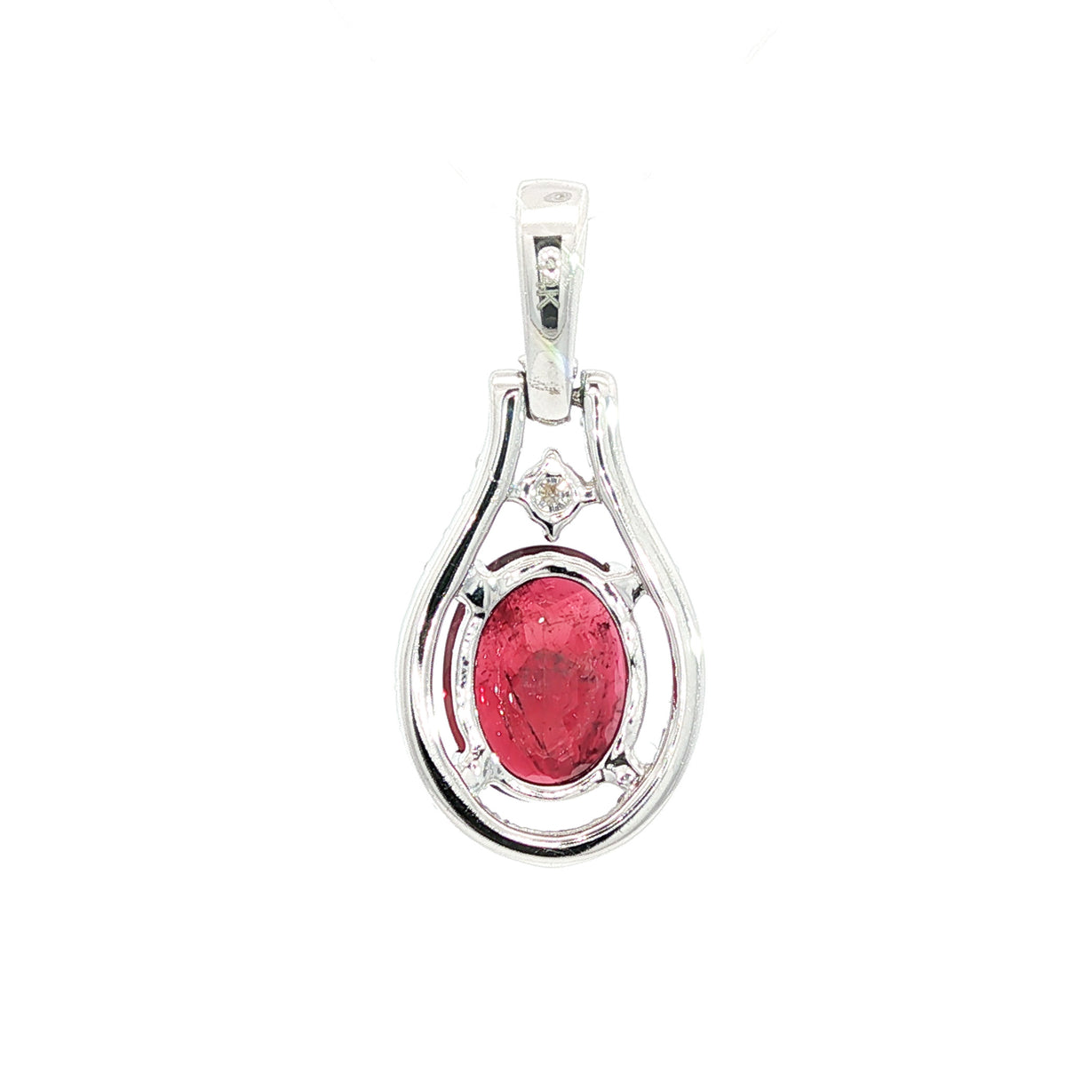14kt White Gold 2.18 ct Oval Rubellite with Diamond Loop Halo Pendant