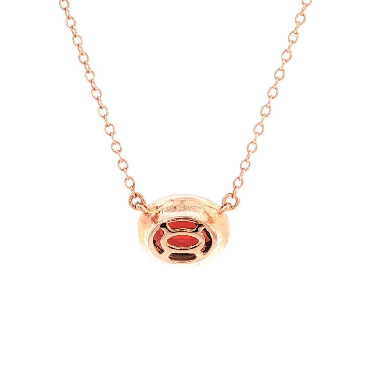 14kt Rose Gold .95 ct Oval Garnet and Diamond Halo Necklace